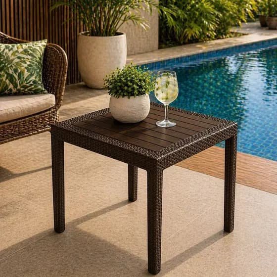 Mesa Quadrada Varanda Rattan Desmontável Plástico 80x80 cm Área Lazer Festa Bar Jardim Jantar Salão Varanda