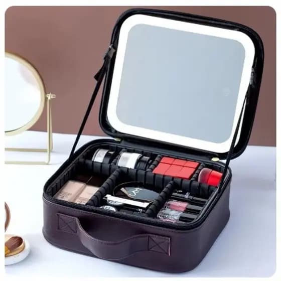 Maleta Maquiagem Com Espelho e Luz Led Usb Com Cabo Makeup Profissional