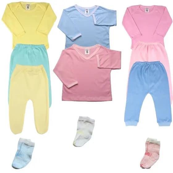 Kit C/11 Peças Inverno Camiseta Longa + Mijão + Body Roupas Bebê