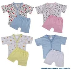 Kit Pijama Verão C/1 Conjunto Bebe Manga Curta