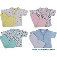 Kit Pijama C/1 Conjunto Bebe Manga Curta Confortável