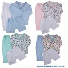 Conjunto Pijama Bebe Criança Kit com 3 Peças Manga Longa Short Calça Outono