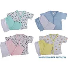 Kit Pijama C/3 Peças Verão Conjunto Bebe Manga Curta