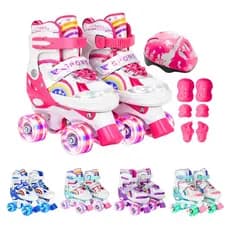 Patins Infantil 4 Rodas Ajustável Led + Kit Proteção Capacete