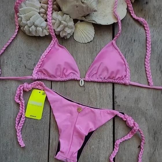 Biquíni Summer trança Búzios cortininha bojo laço