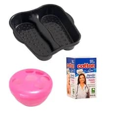Kit 3 em 1 Bacia (manicure)+ Pote Faz Unha Rosca (manicure) + Algodão Cotton line 25g