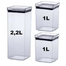 Kit Potes Porta Mantimentos herméticos Quadrado 1L e 2,2L Para Espaguete Arroz Açúcar Sal Café Promo