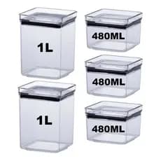 Kit 5 Potes Herméticos Quadrados - Paramount Lumini 5 Peças