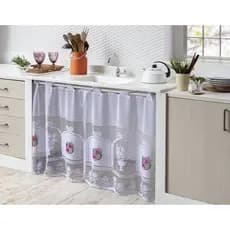 Cortina Pia De Cozinha Renda Branca Estampada Cozinha Decorada 100% Poliester