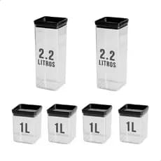 Kit Black 06 Potes Herméticos Porta Mantimentos 1000ml E 2200ml Lumini Paramount Empalhável
