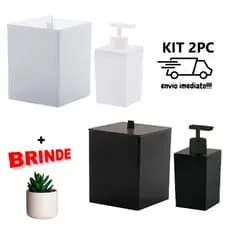 Kit Banheiro Lavabo 2 Peças Lixeira Quadrada Porta Sabonete Liquido Acessórios de Higiene Quadratta