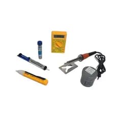 kit ferro de solda 40w 220v + multimetro + caneta teste + estanho + pasta + sugador de solda
