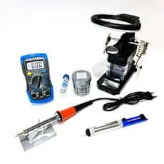 kit Ferro de Solda 40w 110v Multimetro Lupa 3 Gavetas estanho pasta sugador