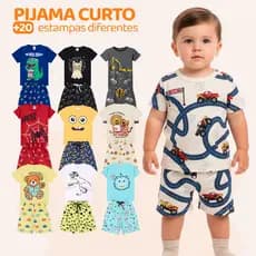 Kit Sortido 4 ou 8 Peças de Pijama Curto Bebê Menino Camisas + Bermudas Conjunto Pijama De Verão Infantil Masculino
