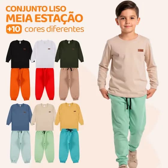 Kit 4 Peças Conjunto Camiseta Manga longa e Calça Moletom Menino Infantil Conjunto Meia Estação Infantil Masculino