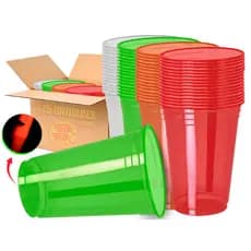 Kit 75 Copos Neon Descartável Premium 300ml Diversas Cores Brilha Luz Negra Balada Festa Aniversário Eventos
