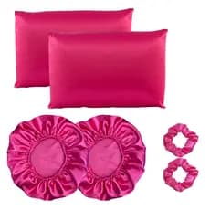 Kit cetim 2 toucas + 2 fronhas + xuxinhas