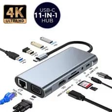 Dock Station Hub Basix tipo-c hub 11in1 4K, HDMI, VGA, RJ45, Leitor de cartão, Notebooks, Mac Books