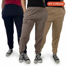 Kit 2 Calça Moletom Feminina Com Punho E Bolso Promoção