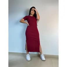 Vestido Midi Canelado Manguinha Com Fendas Super Promoção