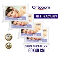 Kit 4 Travesseiros Ortobom Firme e alto 40x60cm Antialérgico Flocos de espuma antiácaro Ortopedico