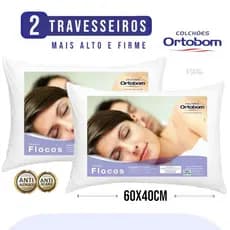 Kit 2 Travesseiro Original Ortobom Firme e alto TNT 40x60cm Antialérgico antiácaro Flocos de espuma