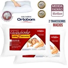 Kit 2 Travesseiros Ortobom Macio Antialérgico Casadinho fibra siliconada antiacaro Tecido Microfibra