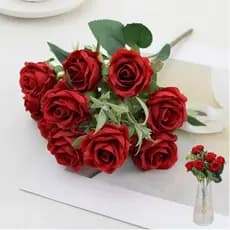 Buque de flores 10 Rosas 48cm Vermelhas Realista Grande Artificial  Decoração Artificiais cheio