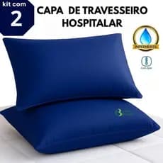 Kit 2 Capas de Travesseiro Hospitalar Impermeável Azul e Com Zíper  70x50Cm