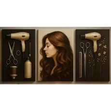 Quadro decorativo 3 peças 60x40 salão de cabeleireiro salão de beleza cabelo tesoura secador