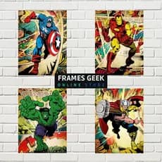 Avengers Kit Placas Decorativas com 4 Modelos Vingadores HQ - Decoração Gamer Setup Quarto Sala