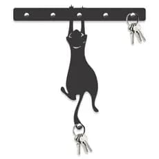 Porta Chaves Gato Pendurado em Mdf Vazado de 3mm Preto Fosco