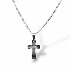 Corrente 3x1 Com Pingente Oração Pai Nosso 100% Aço Prateado Bordas Largas 30gr Religioso