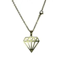 Corrente Com Pingente Em Forma De Diamante Diamond Dourada Não Escurece Jóia Rara Em Aço Inox