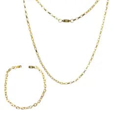 Kit Corrente Masculina Tijolinho Fino Aço Banhado Ouro + Pulseira  Aço Inox Banhada 18k  Antialérgica