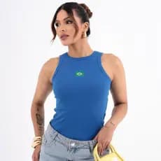 Regata Ribana Brasil Bordada BabyLook Feminina Copa torcedor