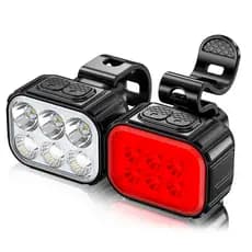 Lanterna Bike Kit Farol 6 Leds Vermelho Branco Resistente a Agua