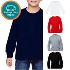Camiseta Básica infantil Menino Menina Ver Azul Preta Branca Cinza Manga Longa inverno algodão 1 2 3 4 6 8 10 12 14 16