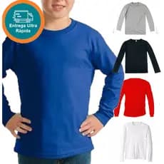 Camisa Básica infantil Menino e Menina Unisex Preta Branca Cinza Azul Vermelha Longa  1 2 3 4 6 8 10 12 14 16  mazakids