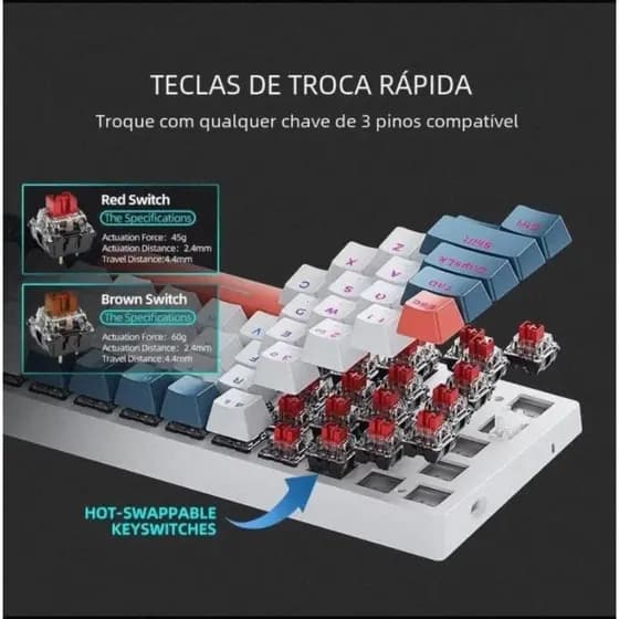Teclado Mecânico K500-B61 com Design Distinto e Cores Variadas na Tecladagem