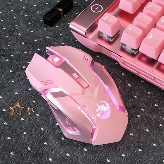 Mouse Gamer Sem Fio Recarregável Silencioso Rosa Bluetooth Wireless Mause LED Usb Para Desktop Computador PC Notebook