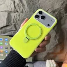 Nova Capa Magnética De Silicone Verde Fluorescente Gelatinosa Com Suporte Embutido Para IPhone 13 14 15 16 17 Pro Max