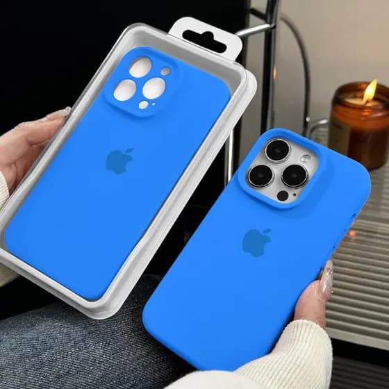 Mediterranean Blue Cor - Capa Oficial Silicone Líquido Para iPhone 15 16 Pro Max 11 12 13 14 Pro Max 16 15 Plus