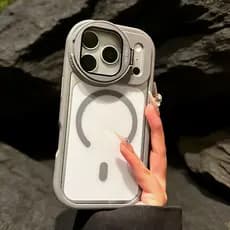 Novo Suporte De Capa De Vidro Com Lente Cinza De Titânio Magnética Transparente Para iPhone 11 12 13 14 Plus 17 Pro Max
