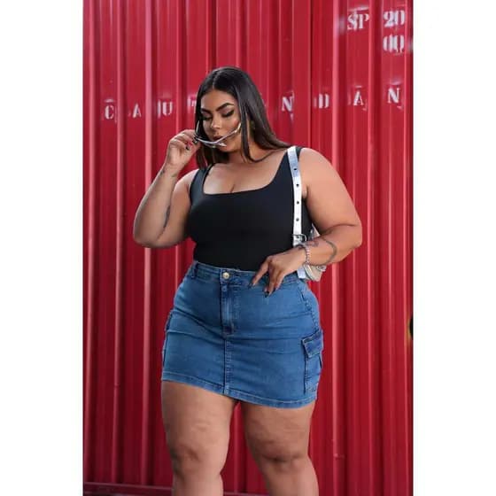 Body Feminino Plus Size Regata Decote Quadrado Collant Suplex Básico