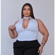 Cropped Plus Size Feminino Top Diversas Amarrações Blusa Lisa Elegante