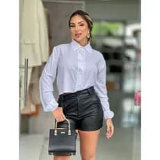 Camisa Cropped Feminina Manga Longa Casual Elegante Social Básica