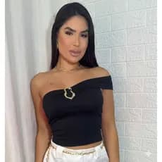 Blusa Cropped Feminino Fivela Moda Gringa Blogueira Tendência Tecido Suplex