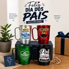Kit Com 4 Canecas de Alumínio 450ml Personalizadas Super pai Especial Dia dos Pais Presente para Pai