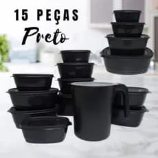Kit 15 Potes Vasilhas de Plástico para Mantimentos Coloridos Com Jarra de Suco